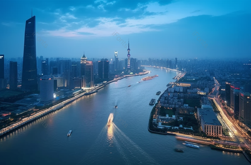 蓝色上海的城市夜景摄影图,高清,摄影图,摄影图片,图片大全,摄影图免费下载